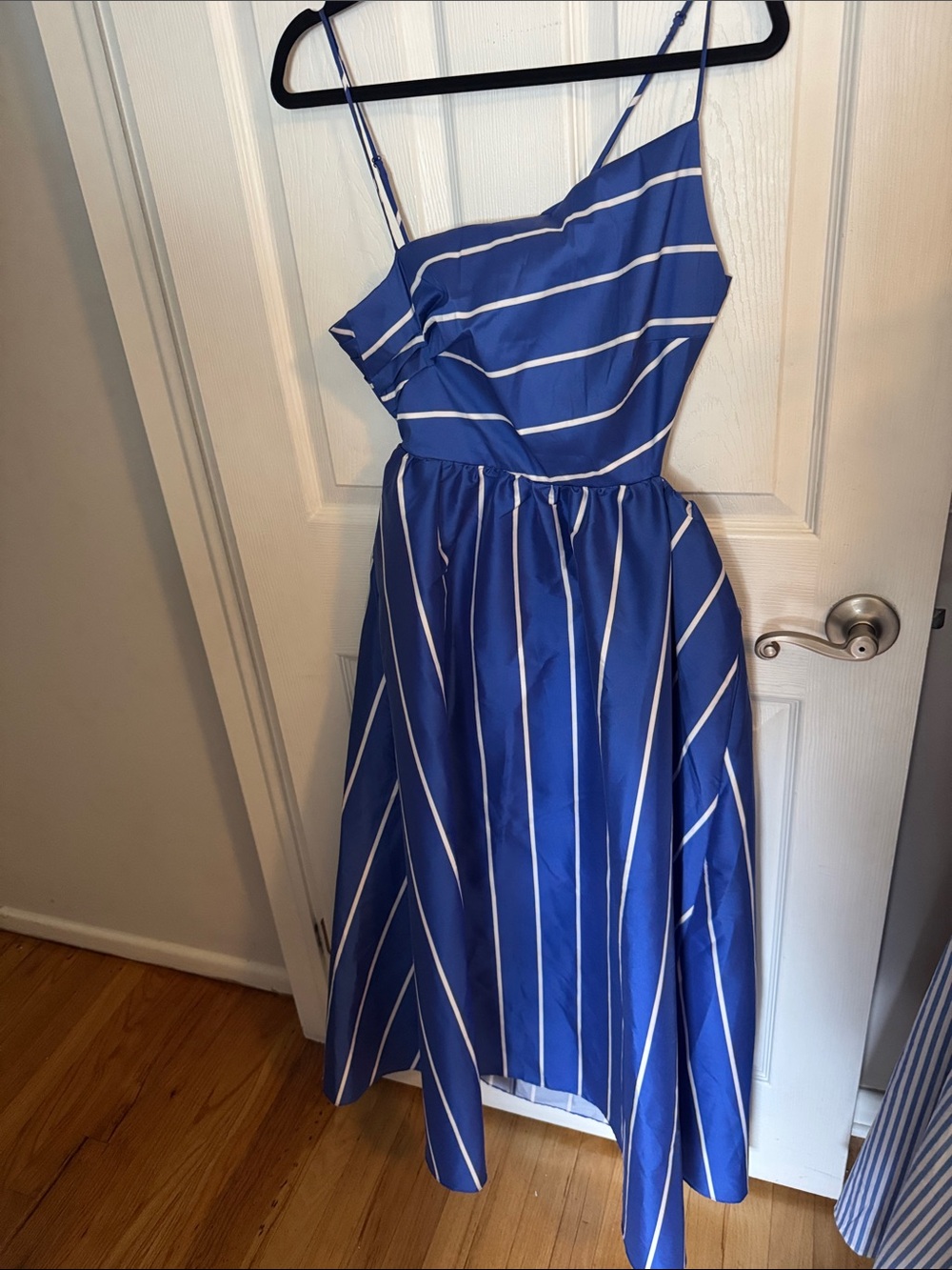 J. Crew Blue and White Striped Spaghetti Strap Dress